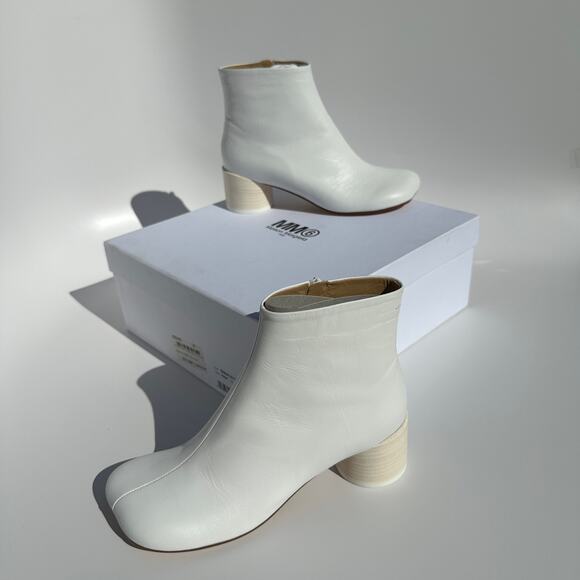 MM6 Maison Martin Margiela White Lambskin Anatomic 45 Ankle Boots 37 NIB $550 - Picture 2 of 16